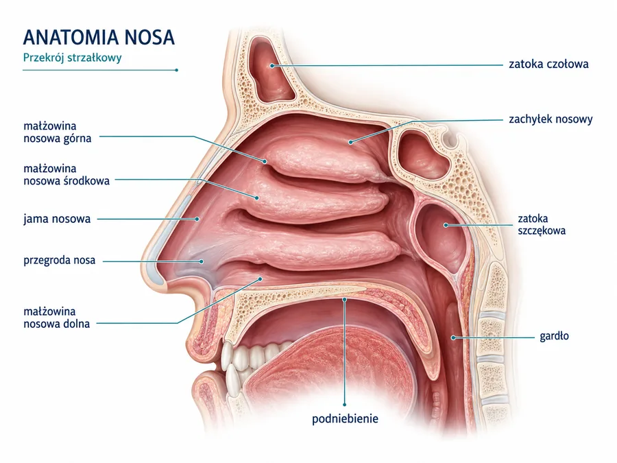 Anatomia nosa — przekrój strzałkowy